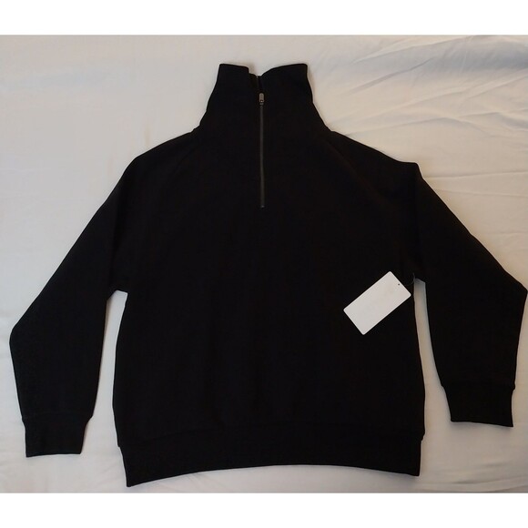 NWT ATHLETA EASY FOREVER FLEECE 1/4 ZIP SWEATSHIRT - Black- L - MSRP $99 - Picture 5 of 8